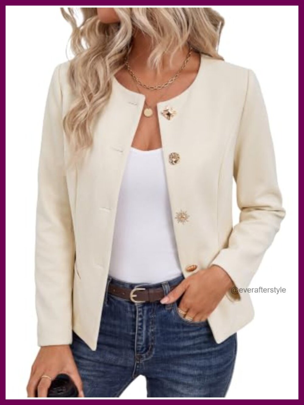 Faux Suede Cropped Blazer Coat Collarless Gold Button Womens Jacket